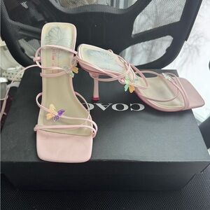 Pink Strappy Heels with Butterfly Accents
